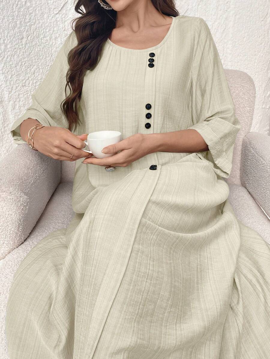 Al Najma Vestido de estilo árabe con decoración de botones para mujer - Albaricoque - Ver 1