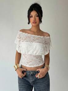 Aloruh Romantic Date Versatile White Sheer Blouse, Loose Top Tight Bottom, Spring/Summer New Arrival - White - View 11