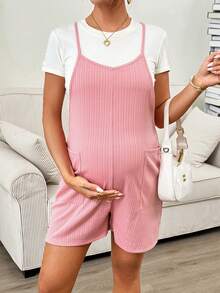 SHEIN Mono informal de maternidad de unicolor con diseño de bolsillo - Rosa - Ver 5