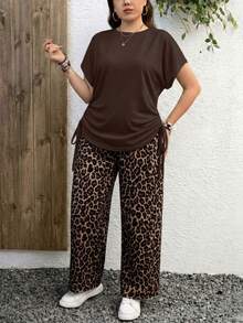 EMERY ROSE 休闲简约豹纹两件套，适合夏季 - 彩色 - 查看 5