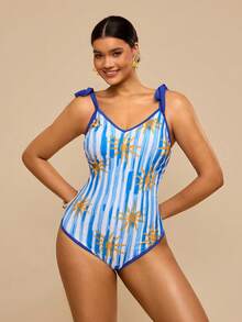 Travachic Plus Size Women's Ocean Creature Printed One-Piece Swimsuit, Fish Pattern Spaghetti Strap V-Neck Swimwear Plus Size Bathing Suits Women - Blue - View 5