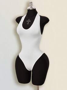 SHEIN ICON Áo liền thân nữ mùa hè kiểu dáng thường ngày, màu trơn, hở lưng, cổ yếm - Nhiều màu - Xem 8