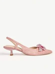 CUCCOO CHICEST Women's Pointed Toe High Heel Shoes, Pink Floral Decor, Faux Suede, Comfortable & Elegant, Suitable For Spring/Summer, Weddings, Parties, Formal Occasions - Barely Pink - View 3