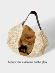 GLOWMODE Túi đeo vai nhỏ 5L Papyrus dệt thủ công, màu Coastal Glow, nhẹ, thoáng khí, khóa nam châm, thích hợp sử dụng hàng ngày, ngoài trời, đi nghỉ mát, đi biển. - Màu be - Xem 2