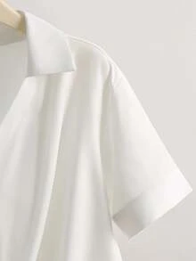 Franclia Fashionable Versatile Casual V-Neck Solid Color Elegant Shirt - White - View 6