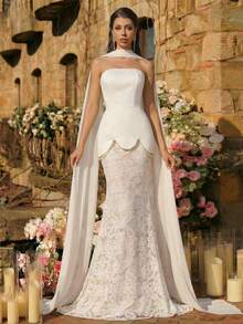 Glamrae Sang trọng, đơn giản, gợi cảm và thời trang, chiếc đầm đuôi cá 2 trong 1 màu trắng không dây vai này có viền satin sang trọng với điểm nhấn ngọc trai thủ công và phần đuôi dài. Đầm đi kèm với dải ruy băng mềm mại, phù hợp cho đám cưới, tiệc chiêu đãi, dạ hội, tiệc trà chiều và những buổi tối trang trọng. - trắng - Xem 2