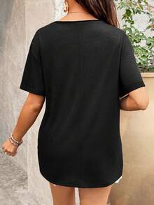 SHEIN 孕妇纯色V领短袖休闲百搭T恤 - 黑色 - 查看 2