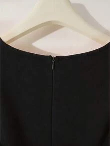 GlowEve Women's Spring/Summer Fashion Pearl Chain Embellished A-Line Dress With Flare Sleeves, Suitable For Daily Outings, Dates, Parties, Graduations, Holidays, Valentine's Day - Black - View 4