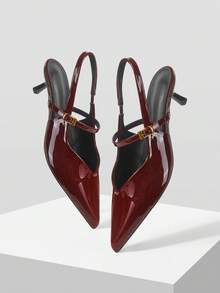 Mnmlis New High Heels Women's Thin Heels Pointed Patent Leather Kitten And Elegant Temperament Shoes - Burgundy - View 5