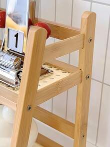 1pc-Narrow Mug Holder Countertop, Wicker-Look TeaAnd Coffee Bar Station Organizer, Bamboo MatchaStand, Cup Display Shelf, Condiment Storage Rack ForKitchen Counter Cabinet, 2 Tier - Wood Color - View 5