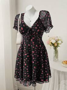 Sweetra Digital Mesh Short Sleeve Casual Knit Dress, Spring/Summer - Multicolor - View 1