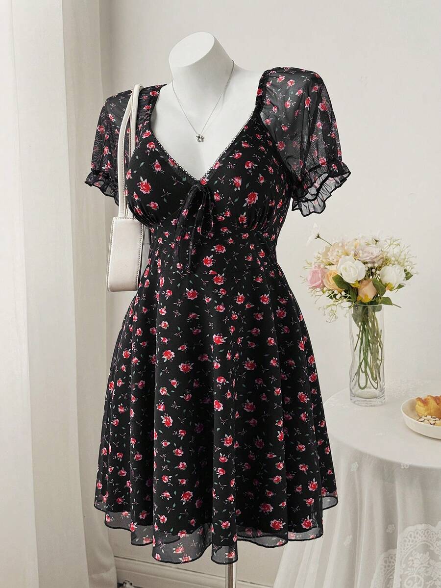 Sweetra Digital Mesh Short Sleeve Casual Knit Dress, Spring/Summer - Multicolor - View 1