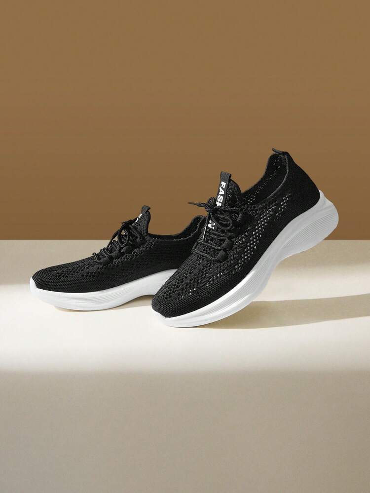 CUCCOO EASI Spring And Summer Breathable Mesh Chunky Sneakers, Black And White Color Matching Platform Sneakers, Comfortable Cushioning Daily Casual Shoes