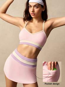 VARSIVA Quần short thể thao cạp cao phối màu tối giản - Nhiều màu - Xem 5