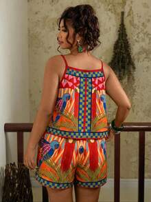 Travachic Plus Size Women Geometric Print Camisole Top And Casual Shorts 2 Pieces Set - Multicolor - View 2