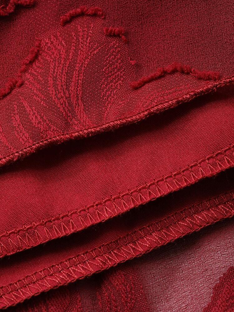 Burgundy V-Neck Ruffle Trim Tween Girls Dress Summer Vacation