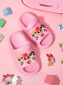 THE POWERPUFF GIRLS X SHEIN Dép lê trẻ em màu hồng hoạt hình dễ thương cho bé gái, có độ bám tốt, nhanh khô, chất liệu EVA nhẹ và bền, thích hợp sử dụng trong nhà, phòng tắm, sân chơi, hồ bơi, bãi biển, trong nhà và ngoài trời. Họa tiết Hoa, Bong bóng và Hoa mao lương. - Màu Hồng baby - Xem 9