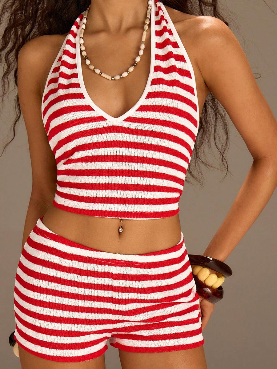 Athîral 女士休闲度假网纱刺绣背心短裤两件套，春夏款 - 彩色 - 查看 1