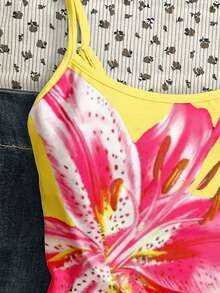 Teen Girls Lily Floral Print Pattern Camisole, Summer Vacation Casual - Multicolor - View 6