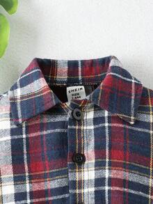 Souflis Souflis Bộ 2 món áo sơ mi kẻ caro và áo liền quần denim cho bé trai sơ sinh, thích hợp cho mùa hè, quần áo trẻ em trai, bộ đồ trẻ em trai, quần áo trẻ sơ sinh, quần áo trẻ em trai 1 tháng-2 tuổi, áo liền quần cho trẻ sơ sinh. - Nhiều màu - Xem 3