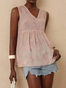 Vesra Women's New Fashion Sequin Embroidered Sleeveless Blouse - Pink - View 3
