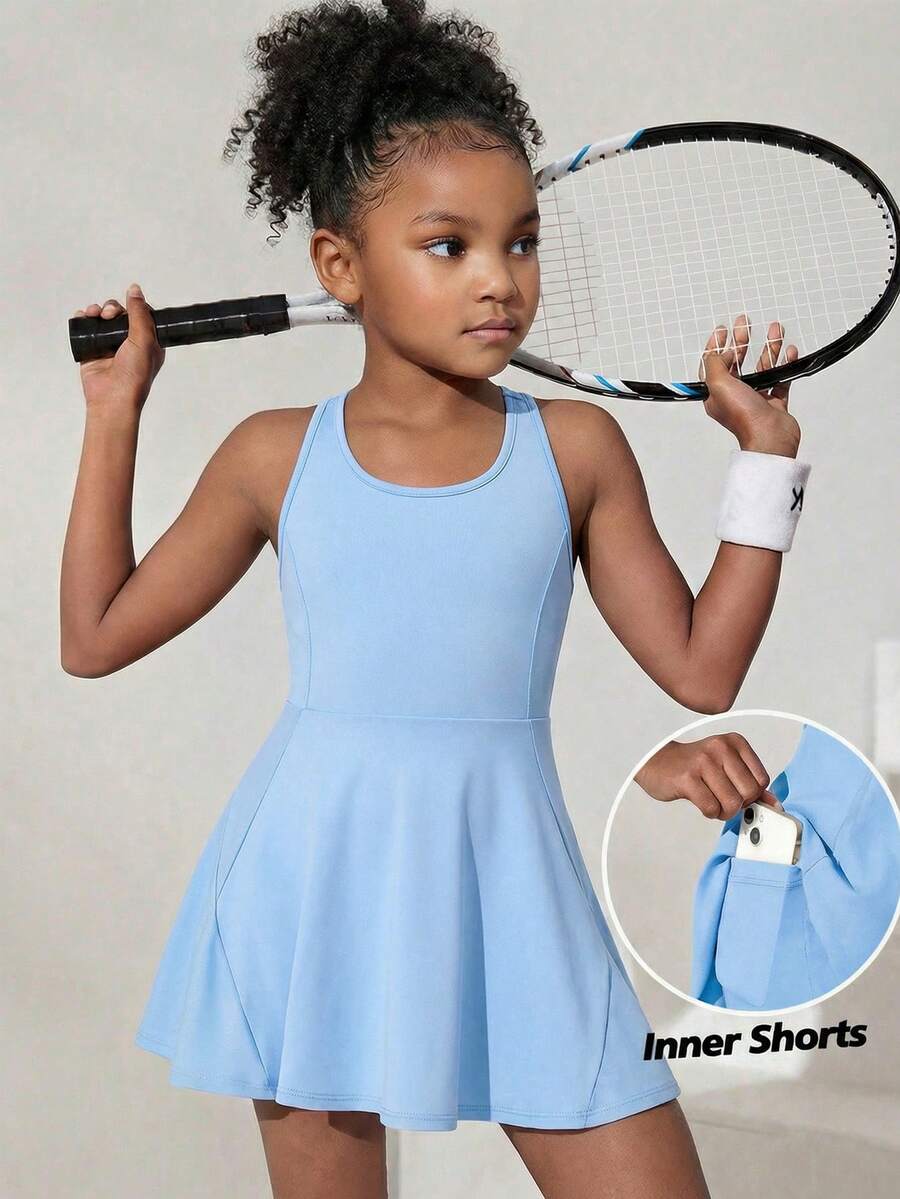 SHEIN Váy maxi liền quần dệt kim màu trơn cho bé gái - Nhiều màu - Xem 1