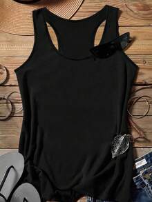 SHEIN LUNE 3pcs/Set Plus Size Casual Solid Color Sleeveless Tops, Suitable For Summer - Black - View 2