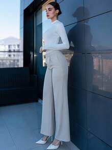 Bris Aura Women Elegant Modern Fashion Straight Leg Office Work Pants, Spring And Summer Business Casual - Apricot - View 4