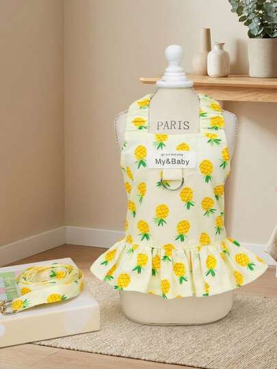 PETSIN Yellow Pineapple Casual Homewear Dress, Suitable For Daily Wear And Pet Leash, Spring/Summer