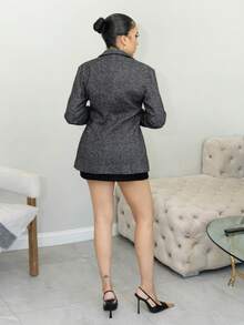 Melissa Matos Women's Waist Cinched Lapel Blazer Jacket Women Coats - Grey - View 2