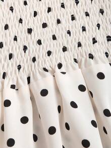 Sweetra 女士春夏法式优雅波点肩部蝴蝶结腰带修身休闲通勤百搭杏色迷你连衣裙 - 杏色 - 查看 6