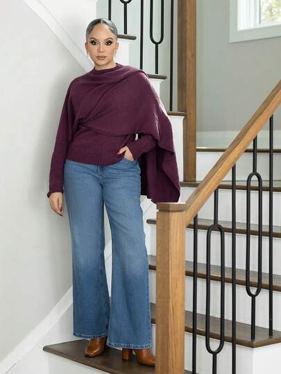 Melissa Matos Jersey de cuello alto con cintura ceñida y manga larga ajustado para mujer