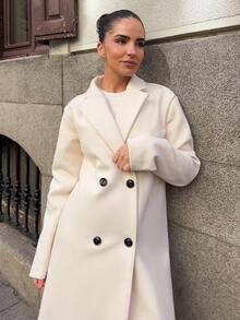 Marta Soriano Abrigo cruzado de mujer de un solo color, de uso casual para otoño/invierno - Albaricoque - Ver 6