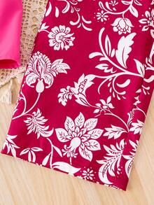 两件套女童针织纯色圆领荷叶边T恤和碎花裤套装 - 彩色 - 查看 9