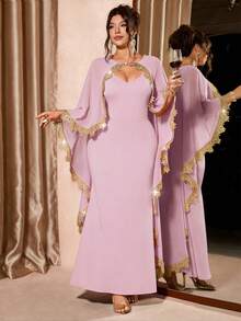 Cravure A Plus-Size Elegant Fishtail Dress With A Court-Style Fit - Pink - View 5