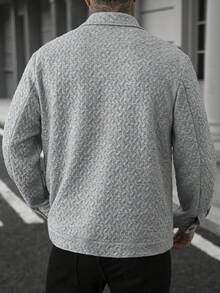 Manfinity Homme 男士夹克，男士休闲纯色夹克，灰色男士纽扣夹克，适合春秋季穿着，男士休闲工装口袋纯白色纹理衬衫夹克，休闲简约风格，都市成熟风格，英伦绅士风格，意式优雅风格，男士衬衫夹克，白色男士衬衫夹克，灰色夹克 - 灰色 - 查看 2
