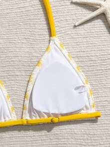 SHEIN Tween Girls Plaid Bikini Sets: Halter Design, Sweet Decor, Unlocking Summer Beach Fashion Yellow Swimwear Yellow Bikini Set Striped Swimwear Summer Bathing Suits Buy Swimwear Yellow Striped Bikini High Waisted Bikini Full Coverage Bikini Summer Outfits For Girl Swimwear Yellow Cami Top Spring Summer Picks 1pc Swimwear - Yellow - View 4