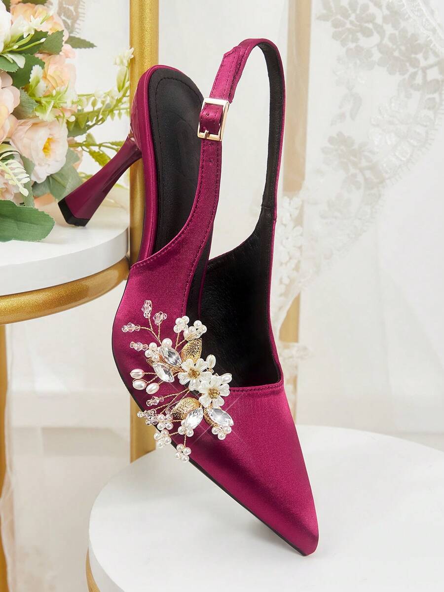 CUCCOO HITCHD Women's New Bride Spring New Style Thin Heel Outdoor Elegant Wedding Dress Red High Heels - Burgundy - View 1