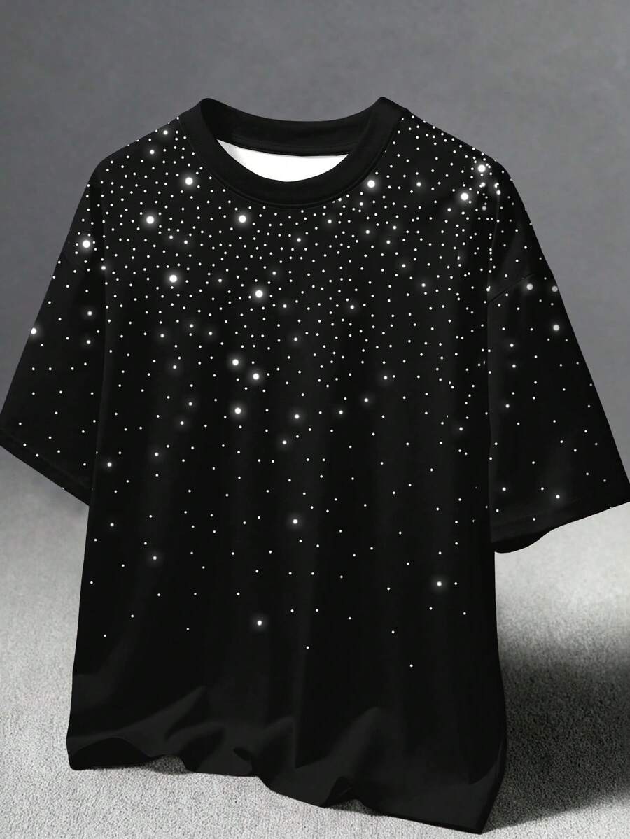 青少年男童新款休闲简约Y2K风格T恤,仿钻效果,星星图案,街头时尚,运动复古美式风,宽松舒适,简约时尚圆领短袖T恤,适合夏季穿着 - 彩色 - 查看 1