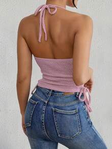 INAWLY 女士性感链条装饰露背吊带上衣，夏季 - 粉色 - 查看 2