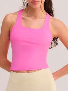 Athîral Áo tank top thể thao nữ kiểu dáng tối giản, màu trơn, lưng chữ Y, thích hợp cho mùa hè. - Hồng - Xem 4