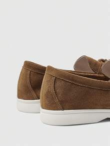 Sleekvia 女士圆头手工缝制日常百搭时尚平底鞋，绒面革高鞋面吊坠通勤鞋 - 摩卡棕 - 查看 8