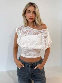 Aloruh Romantic Date Versatile White Sheer Blouse, Loose Top Tight Bottom, Spring/Summer New Arrival - White - View 5
