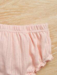 3pcs Baby Girl Knitted Casual Solid Color Triangle Elastic Waist Leggings - Baby Pink - View 4