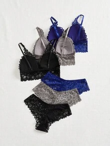 Lowkey Lull Women's Lace Decorated Bra Set, 3 Colors, Lingerie - Multicolor - View 2