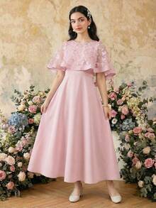 SHEIN Đầm lưới thanh lịch dành cho thiếu nữ, đính họa tiết bướm. - Hồng - Xem 3