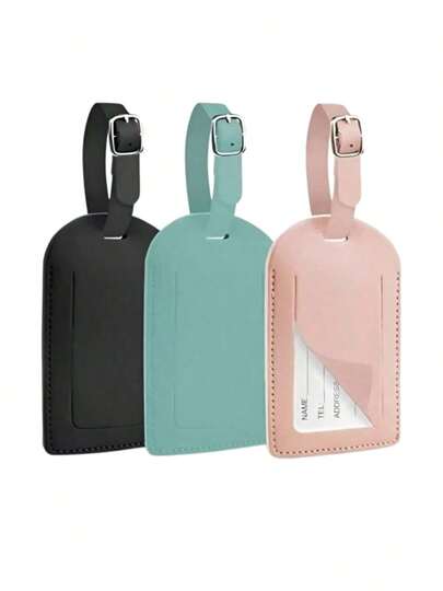 3pcs PU Luggage Tag, Window-Style Checked Baggage Tag, Horizontal And Vertical Flip-Top Nameplate, Travel Tag, Boarding Pass Identification, Suitable For Backpacks, Airline Luggage, Travel Essentials, Large Capacity Cruise Ship Essentials.