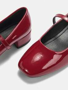 CUCCOO CURVES Zapatos de mujer con tacón grueso rojo, zapatos con suela gruesa, zapatos de tacón bajo de temperamento francés para uso diario, zapatos para usar afuera, con punta cuadrada que no cansa y con forma de pie ancha - Rojo - Ver 8