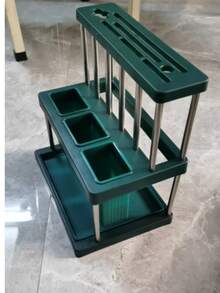 SHEIN 1个多功能刀叉架，节省空间的餐具架，带可拆卸接水盘，厨房水槽台面餐具沥水架，绿白筷子架，刀、勺、叉收纳架，适用于厨房、浴室、餐厅，塑料款 - 彩色 - 查看 10