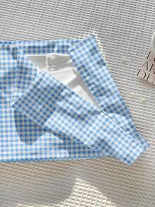 Comfortcana Chân váy chữ A nữ họa tiết kẻ caro xanh dương kiểu retro, thích hợp để phối đồ, đi nghỉ xuân, du lịch biển, dạo phố, hẹn hò, phong cách thanh lịch. - trắng - Xem 5